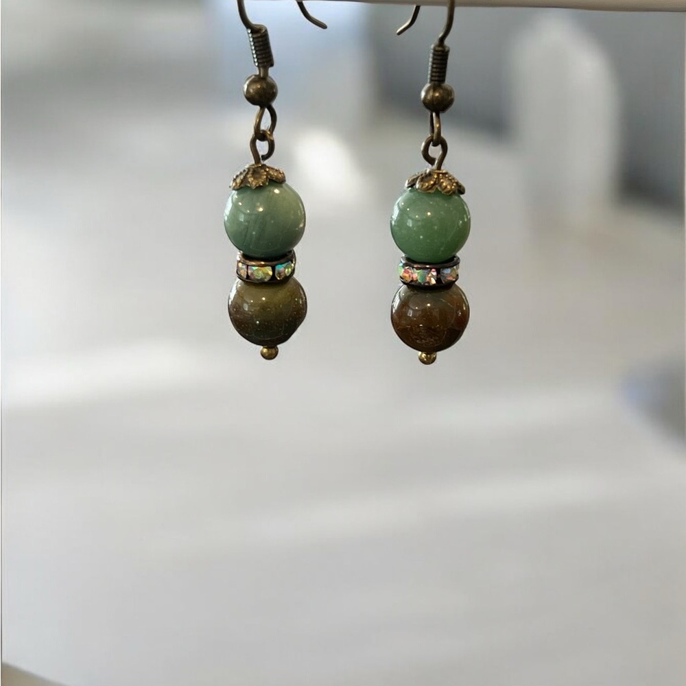 20213 ⭐️Dragon blood jade (green/brown tint) earrings⭐️